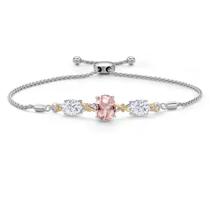 Infinity Birthstone Bracelet for Women | 925 Silver 10K Yellow Gold | Oval Gemstone with Moissanite & Lab Grown Diamond | Adjustable Bolo 9 Inch