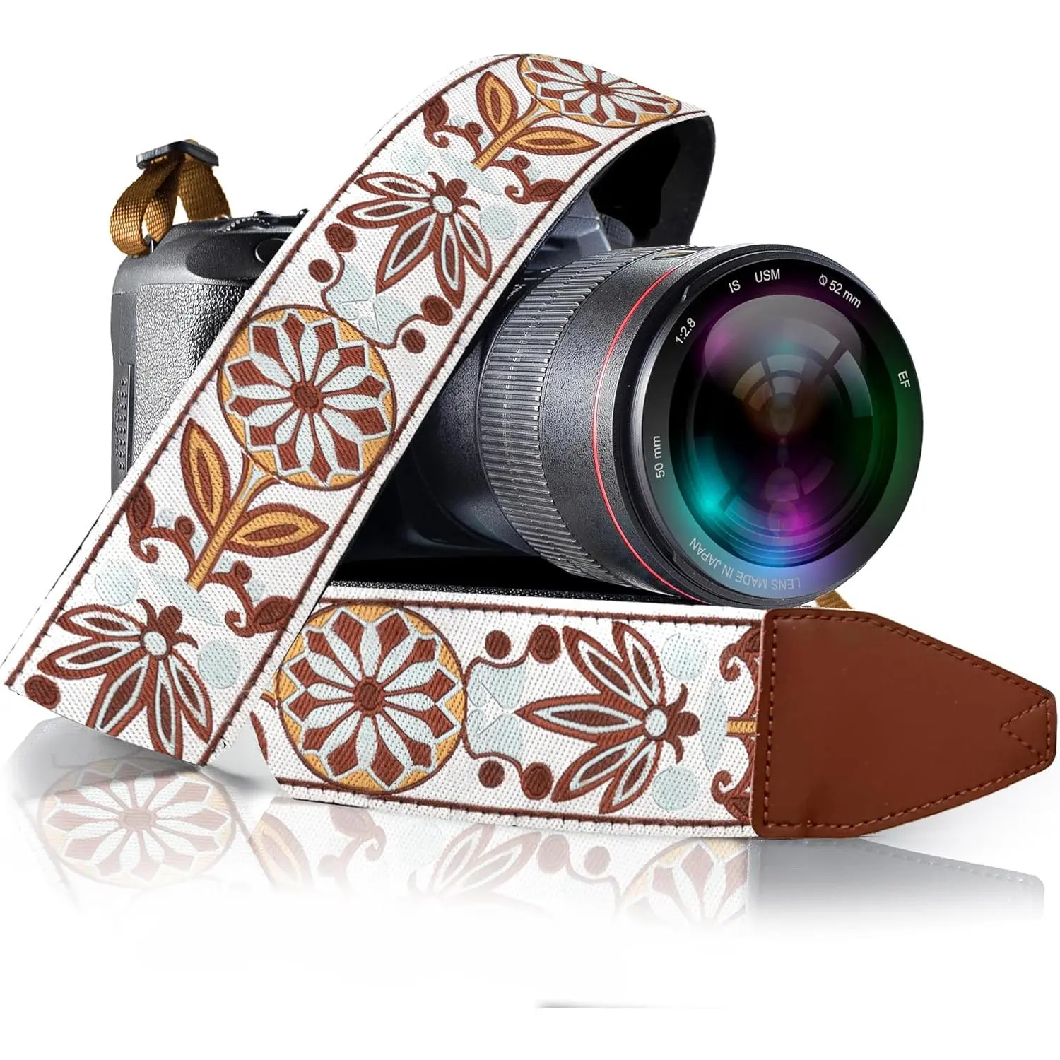Camera Strap for All DSLR and Mirrorless Cameras Including Binoculars, Embroidered White Woven Universal Neck & Shoulder Strap Floral Pattern for Photographers Men Women,  Gift for Photographers