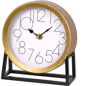 Modern Golden Table Clock on Stand, Decorative Desk and Shelf Clock, Mantel Clock Farmhouse Clock Non-Ticking, Home Décor for Living Room, Bedroom, Bedside, Desk, Gift Clock (Gold)