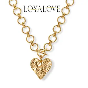 Loyalove 14K Gold/Silver Planted Chunky Heart Necklace For Women Gold Pandant  For Women,Bold Chain Necklace with Toggle Clasp,Waterproof Not easy to fade Hypoallergenic Statement Fashion Jewelry Valentine's Day Gift
