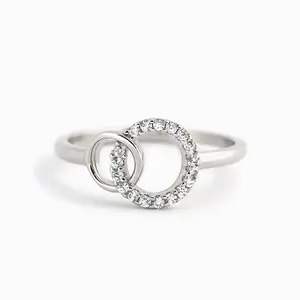 Double Circle Interlocking Ring for Women, Light Luxury, Niche Fashion, European and American Trend, Versatile, Inlaid with Diamonds, Hand Jewelry Gift rings rings for women