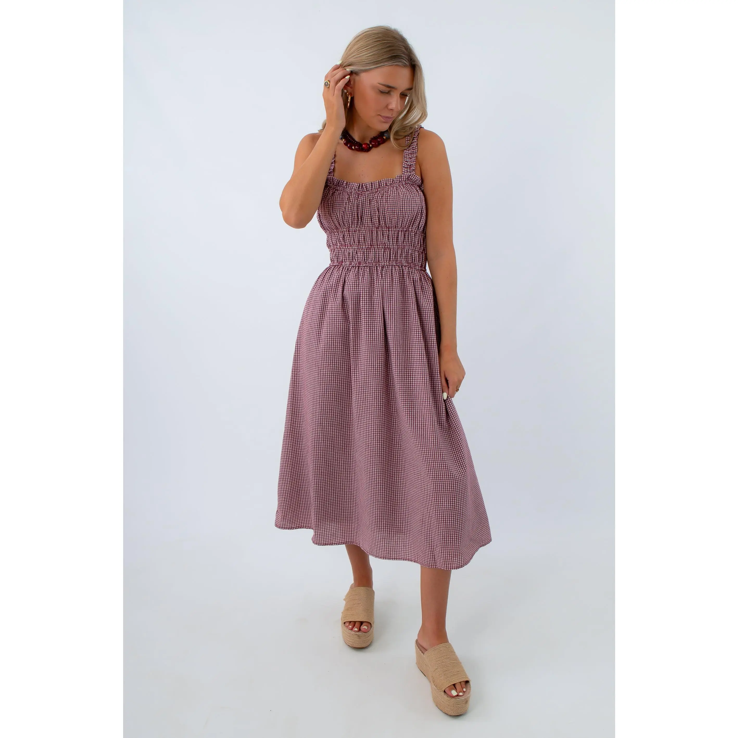 Frankie Maroon Gingham Maxi Dress