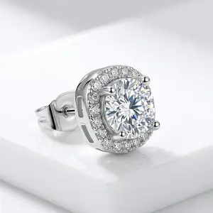 Square Cut Moissanite Stud Earrings Set for Women Men, 0.3/0.5/1CT 3 Sizes Diamond Cut Crushed Ice Finish Hypoallergenic White Gold Plated, Full Diamond Inlaid with Cubic Zirconia Halo, Couple Matching Unisex Fine Jewelry