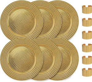 13 Inch Round Elegant Serve ware Charger Plates with Matching Napkin Rings