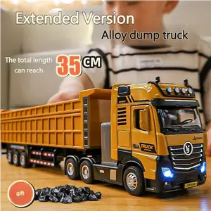 Alloy Dump Truck Toy 35CM Extra Long 180 Degree Rotating Cab Pull Back Inertia Driven Construction Vehicle With Tilting Cargo Bed For Kids Play