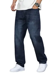 Men's Stylish Full-Length Loose Washed Denim Jeans, Comfortable Regular-Fit Cotton-Polyester Blend Fashion Clothes - Long Menswear Essential for Daily Wear, Compatible with Sneakers, T-Shirts