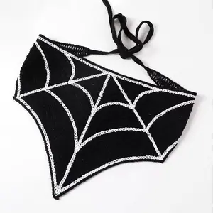 Crochet Triangle Hairband,Halloween  Scarf for Girls,Spider Web Design Knitted Headband Headscarf for Women,Crochet Hair Bandana Kit