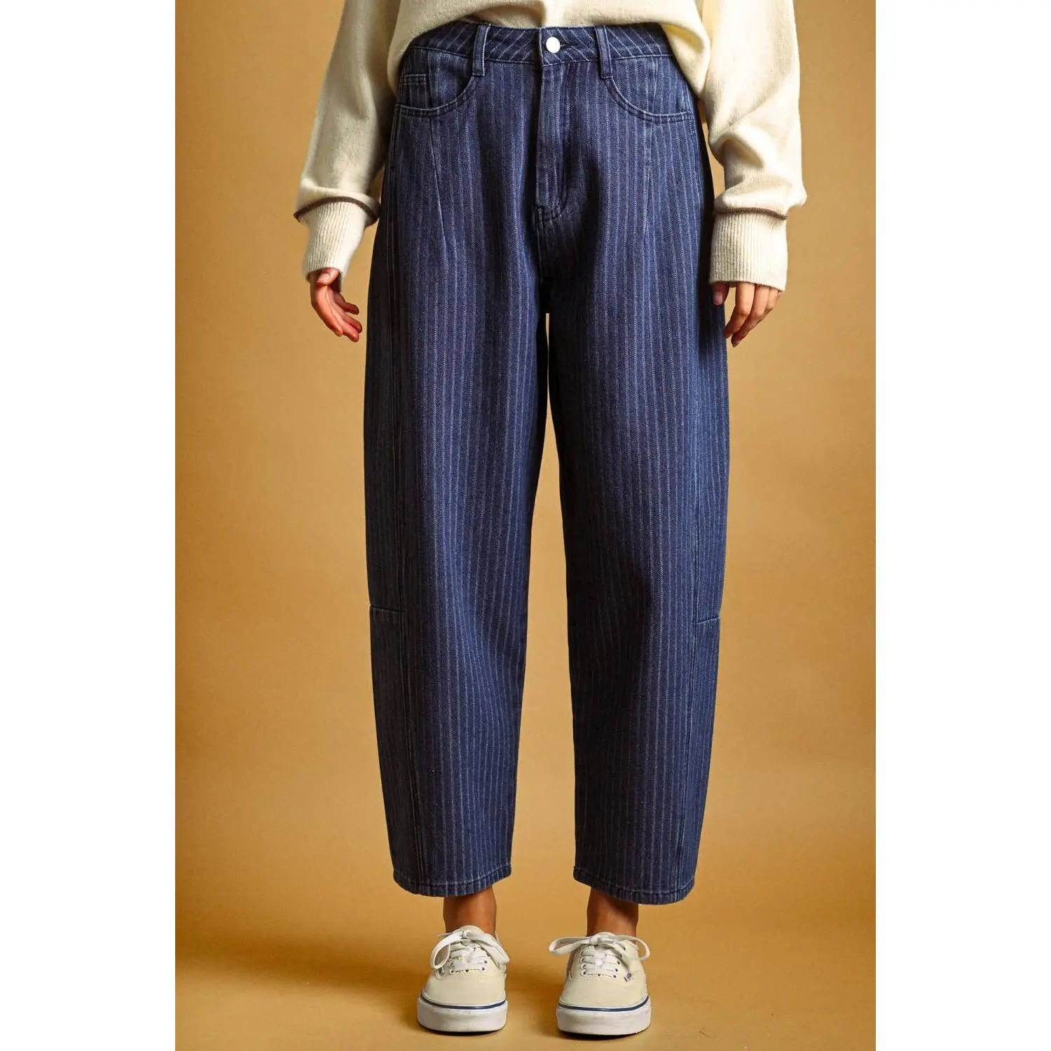 Miou Muse | Pinstriped Denim Barrel Pants
