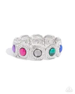 Reflective Relic Multi Ring with Colorful Stones in Silver-Tone Finish