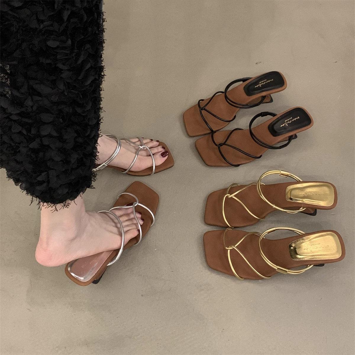 Women's Square-Toe Thin-Strap French Wedge Sandals, 2-Way Wear Summer Wedges