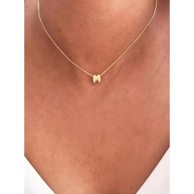 Bubble Initial Letter Pendant Necklace for Women, Stainless Steel Jewelry for Party, Daily Clothing Decor, Trendy All-match & Exquisite Jewelry for Birthday Gift