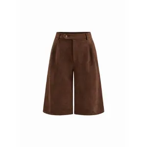 Cider Suede Low Rise Pleated Bermuda Shorts