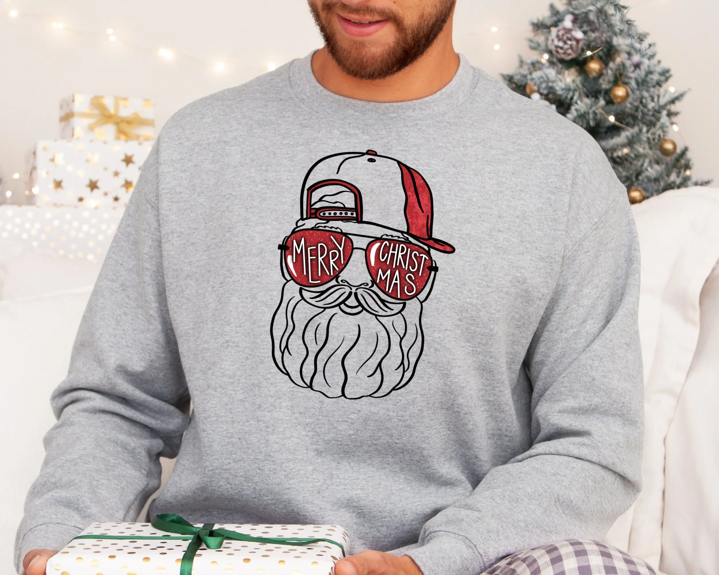 [ New Collection For Men ] [ Made in USA ] Christmas For Man Sweatshirts, Cool Santa Sweatshirt, Christmas Gifts For Boys, Santa Dad Sweatshirt, Christmas Glasses, Christmas Gif Dad, For Dad Menswears