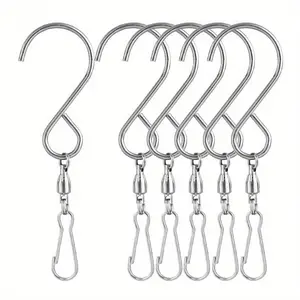 S-shaped Stainless Steel Hook, 6 Counts 360-Degree Rotating Small Bearing Wind Chime Hook, Metal Suspension Rotary Hook, Small Flower Basket Hook, Organiser