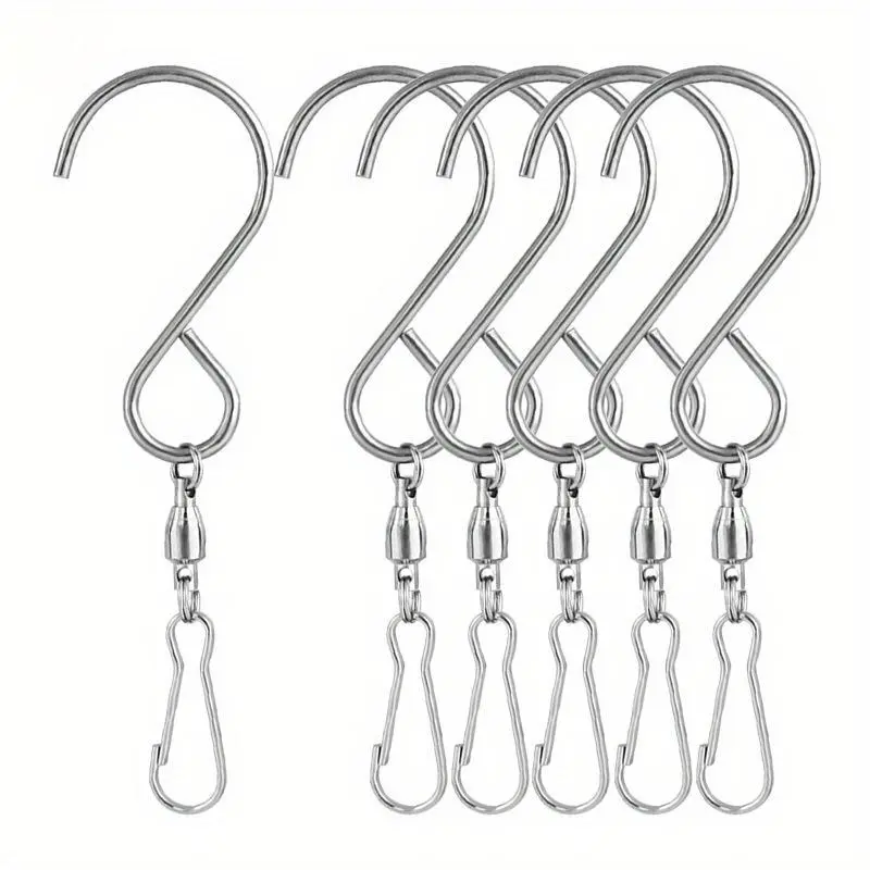 S-shaped Stainless Steel Hook, 6 Counts 360-Degree Rotating Small Bearing Wind Chime Hook, Metal Suspension Rotary Hook, Small Flower Basket Hook, Organiser, Home Organizer Hook, Swivel Hooks