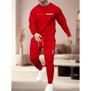 Seasonal Style, Men's Casual 2pcs Set: Polyester Joggers with Unique Print Design - Machine Washable, Round Neck, Pockets Included Clothes Menswear