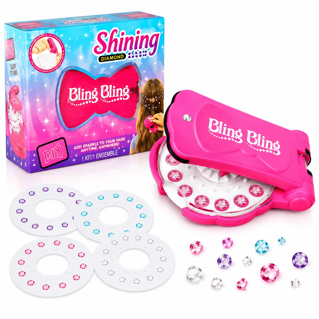 Hair Bedazzler Kit for Girls – DIY Hair Gem Stamper, Sparkling Hair Jewelry Tool for Party, Birthday & Halloween Gifts