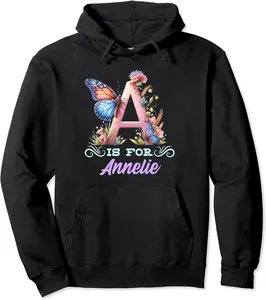A Is For Annelie Girly Butterfly And Flower Initial Name Pullover Hoodie - Sarahreb Shop 21B0D294ZM1Y