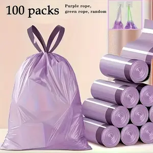 100pcs Ultra-thick Durable Pull Rope Garbage Bag - Thick Large Portable Polyethylene Garbage Bag For Kitchen, Bathroom, Bedroom And Living Room, Home Organization |   Fashion Design |   Pull Rope Closing, Garbage Bag Dispenser