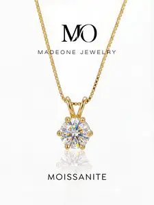 1 Pc Fashionable Six Prong Necklace with 1.0ct Synthetic Moissanite for Women Party Copper Fine Jewelry