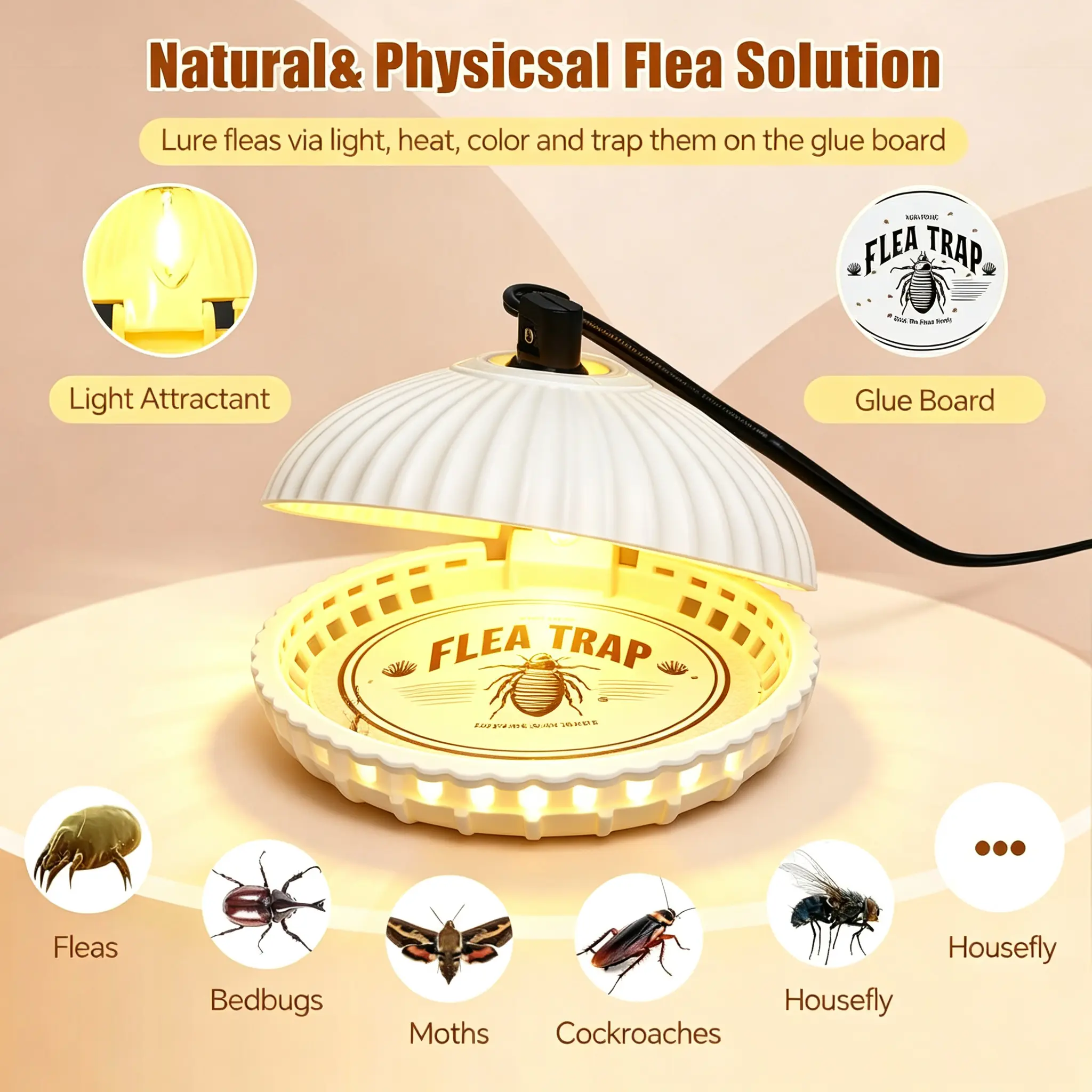 Home flea trap, 2-Pack set - Original indoor flea lamp bed insect killer, with 4 sticky pads and 4 bulb replacement kits, odorless insect treatment trap lamp, suitable for children and pets, Pest Control Traps, Fly Traps Indoor For Home