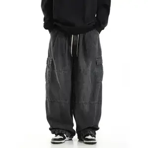 Y2k Black Baggy Cargo Jeans Trousers Men Streetwear Casual Hippie Jogging Wide Leg Oversize Long Male Denim Pantswomen's clothing