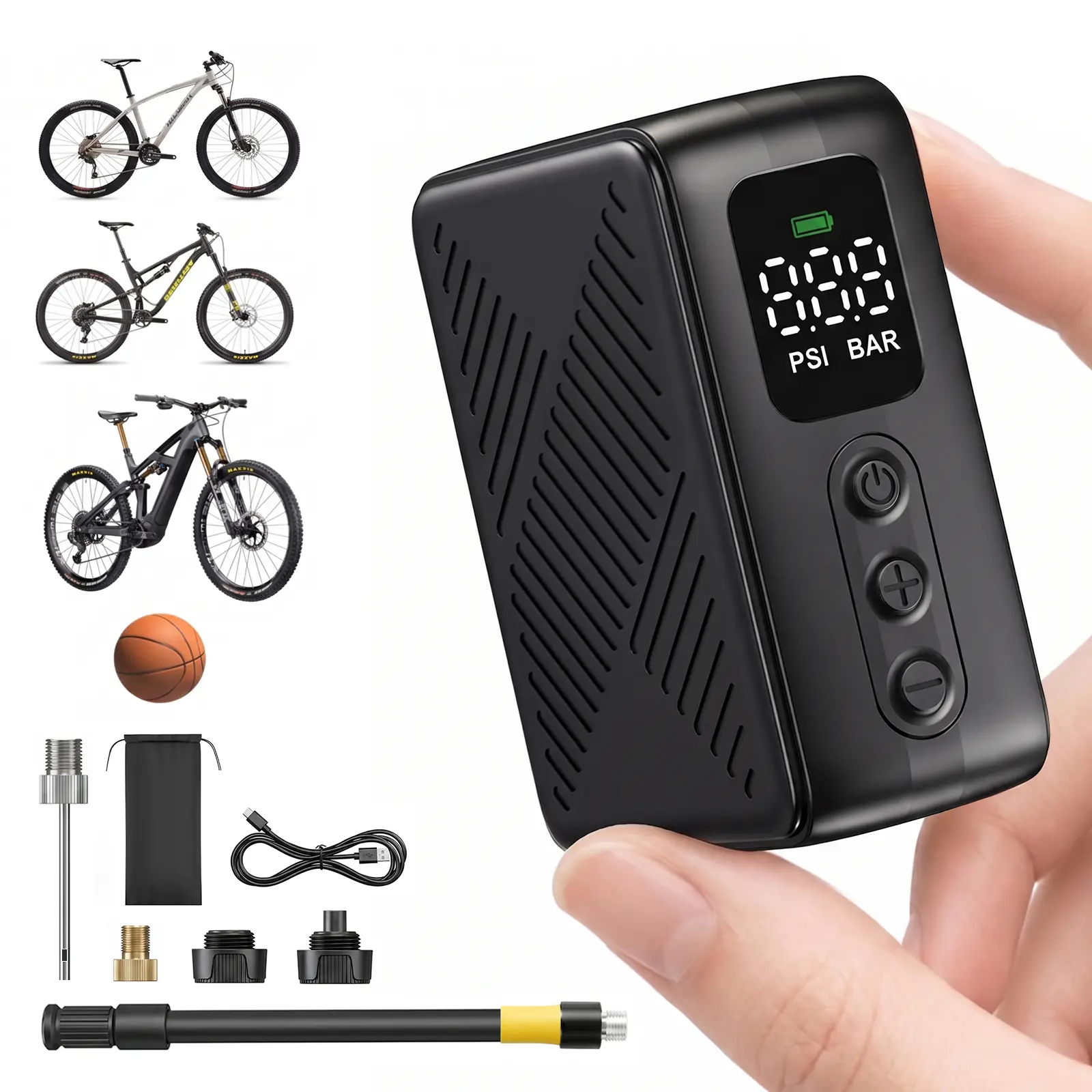 EasyWox Mini Electric Bike Pump for Presta & Schrader Valves, 120PSI Portable Small Bicycle Tire Inflator Air Pump with Digital Gauge, Auto Stop, Fast Inflation, Type-C for Road Bike MTB E-Bike Balls,car accessories