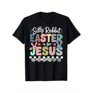 Bunny Eater Men Women Silly Rabbit Easter Is For Jesus T-Shirt, 100% Cotton, Summer Casual Short Sleeve Tee, Super Soft, Breathable, Crew Neck, Summer Perfect for Daily Wear & Holiday Gifts made in usa