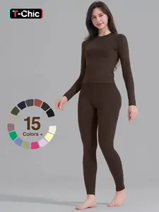 Women's High-Waisted 25'' Inseam Sporty Leggings Set, Long Sleeve Top & Yoga Pants, Elastic Fabric Comfortable Workout Set, Yoga Gym Outfits, Ideal for Gym & Daily Wear, High Stretch Sporty, Yoga Clothes Set