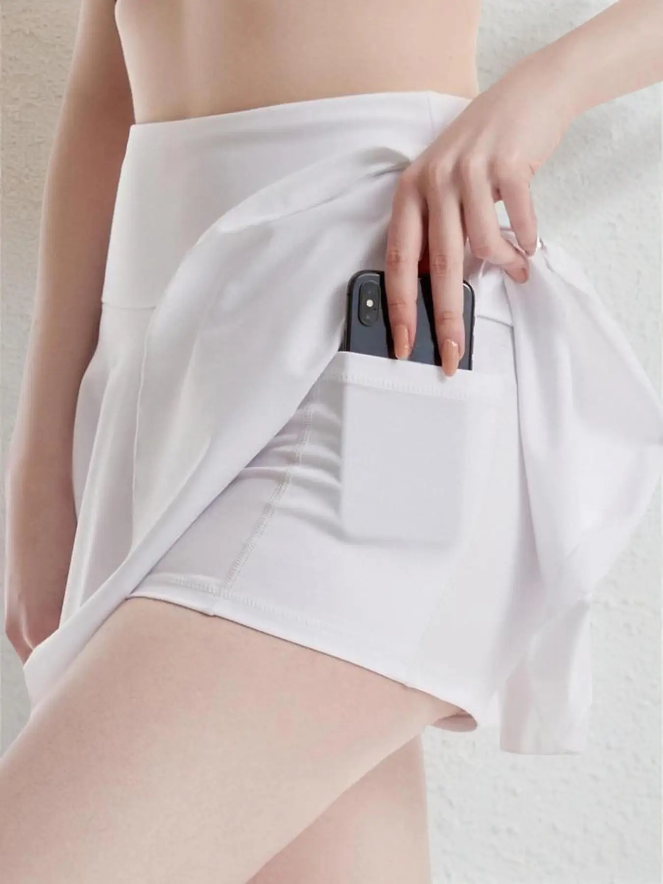 Girl's Solid Pocket High Waist Sports Skorts, Summer Clothes Women, Summer Sports Skirt, Sport & Outdoor Bottom for Lady