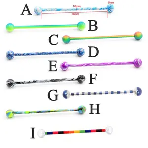1PC Stainless Steel 14G Candy Color Long Industrial Helix Barbell Piercing