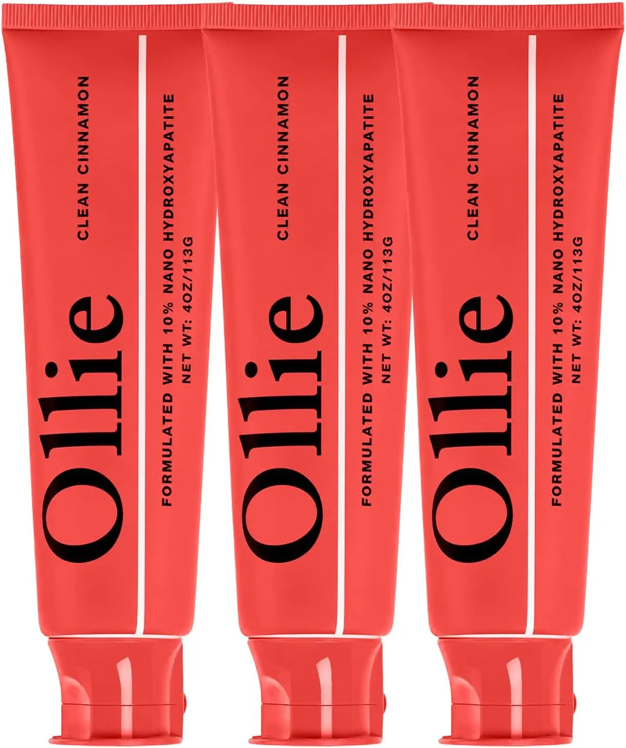 Ollie Fluoride Free 10% Nano Hydroxyapatite Toothpaste, Clean Cinnamon, 4oz | Rod-Shaped Nano HAP, Remineralizes Enamel, Reduces Sensitivity, Reverses Small Cavities, Naturally Whitens Teeth, (Pack of 3)