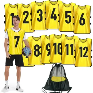 Scrimmage Training Vest (12 Pack) Team Sports Pinnies Jerseys for Adult Youth Soccer Bibs Numbered Practice Jerseys