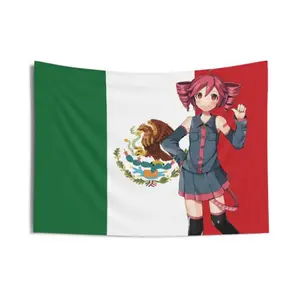 Mexican Flag Wall Tapestry - Teto Design, Vocaloid Inspired, Utaliod - Home Decor, Room Decoration, Unique Gift, Bedroom Tapestry, Wall