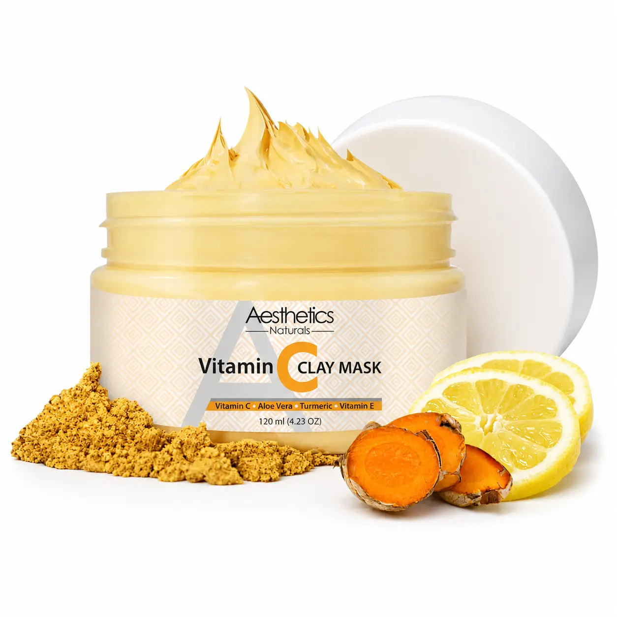 Aesthetics Naturals Turmeric Vitamin C Clay Mask for Men and Women | Brightening Clay Face Mask | Deep Cleansing, Oil Control & Skin Refresh | Facial Skincare for Daily Self-Care Routine