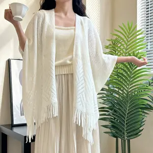 Fresh Air-Conditioned Room Versatile Classic Thin Shawl for Women Hollow Tassel Fashionable Outerwear Cheongsam White Cape