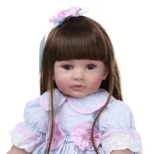 24" Realistic Baby Girl Doll with Long Hair in Princess Dress Soft Cuddly Vinyl Body Perfect Gift for Birthdays & Holidays No Warranty