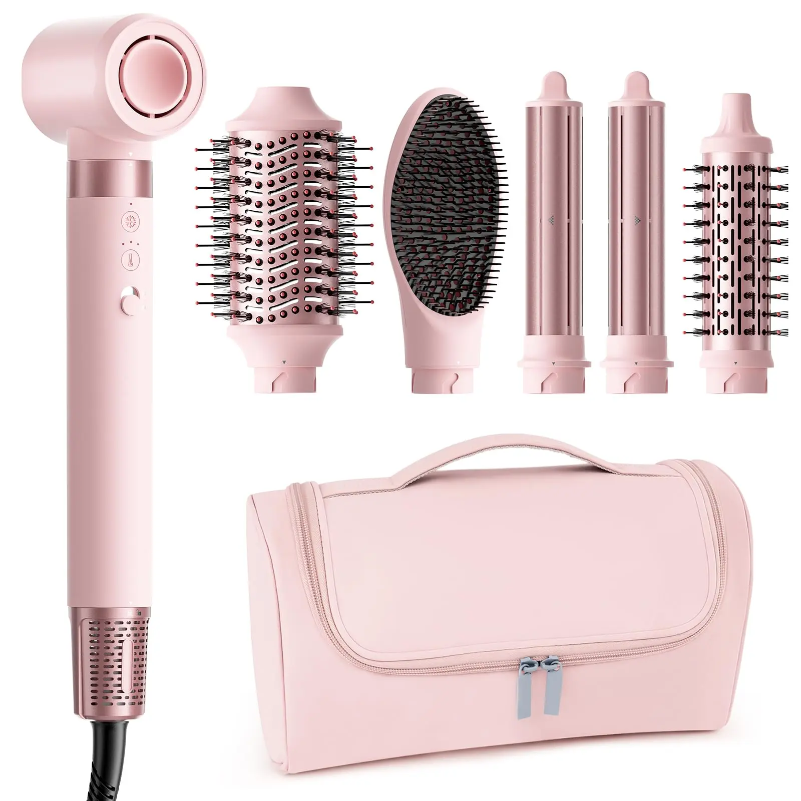 MESCOMB 6 in 1 Hot Air Styler Wrap, Professional Hair Styler with Thermal Round Brush for Blowouts, Fast Drying for Blow Dry, Curling, Volumizing, Straightening, Salon Results in Minutes