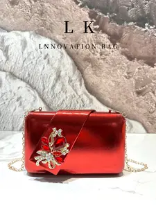 1 women's high-end versatile handbag, red rhinestone sparkling dress dinner bag, fashionable and luxurious party ball handbag, mobile phone lipstick storage bag, elegant metal chain bag, perfect for women's weddings, parties, formal occasions, women's gif