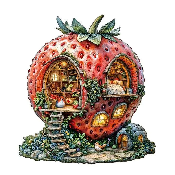 Wooden Puzzles - Handmade Strawberry Hut Jigsaw Game for Puzzle Enthusiasts