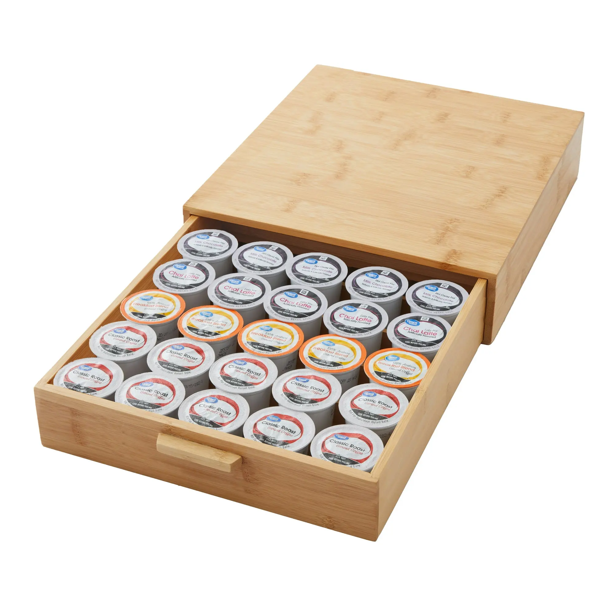Better Homes & Gardens Bamboo K-Cup Organizer, 25 Pod Coffee Capsule Holder, Beverage Station Storage Tray for K-Cups, Tea Bags, Sweeteners & Coffee Bar Accessories