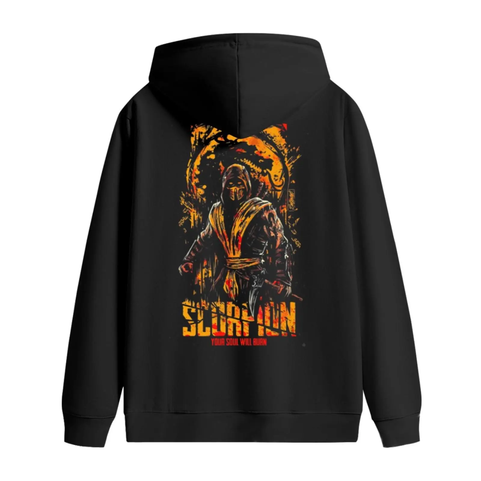 Mortal Kombat Scorpion Hellfire Flame Graphic Men's Hoodies Sweatshirts & Minimalist T-Shirts – Dark Infernal Ninja Art Streetwear Sportswear Soft Lounge Wear Top Trendy Fall Winter Menswear Perfect Gift Idea Anime Moda Funny Graphic Tee