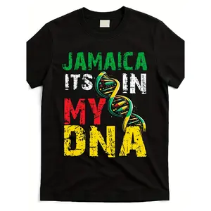 Jamaican Heritage Flag "It'S in My DNA" T-Shirt - Unisex Retro Graphic Tee with Jamaican Colors & DNA Helix Design - 220gsm Heavyweight Pure, All-Season Comfort, Round Neck Casual & Cultural Apparel for Men & Women - Jamaican Pride Clothing with Vib