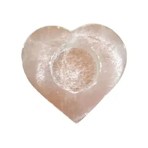 Peach Selenite Heart Shaped Tea Candle Holder - Decorative & Functional Home Ornament for Room Decor with Unique Energy Purifying Properties Nature