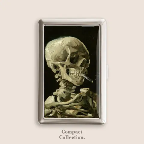 Vintage Stainless Steel Metal Cigarette Case with Dripping Epoxy Resin Pattern - Button Press-Open, 4in L x 2.67in W x 0.67in H Compact Storage Box, Blunt Holder, ID/Business Card Holder, Wallet Accessory, Great Gift for Men/Women