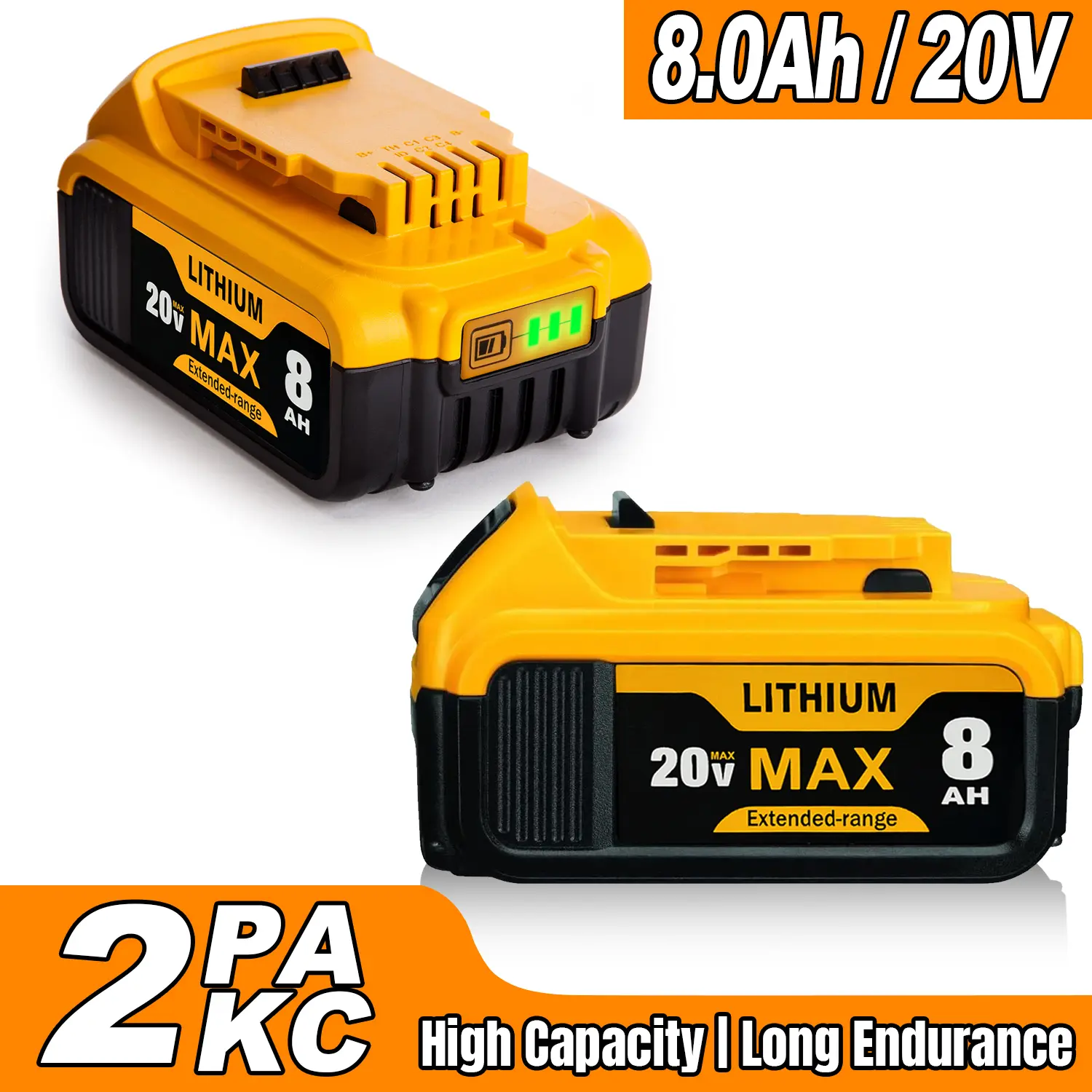 Fathersdaygift 8.0Ah 20V MAX XR Replacement Battery for DeWalt Power Tools  DCB200/DCB203/DCB204/DCB205/DCB206/DCB180, Cordless Power Tool Battery with LED Indicato wire terminal High-Capacity dewatlt powertools construction durable