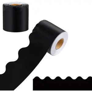 69 Feet Bulletin Board Borders, Pure Black Scalloped Rolled Border Trim Board Border with Wavy Line Design Decoration for School, Classroom & Offices (Black)