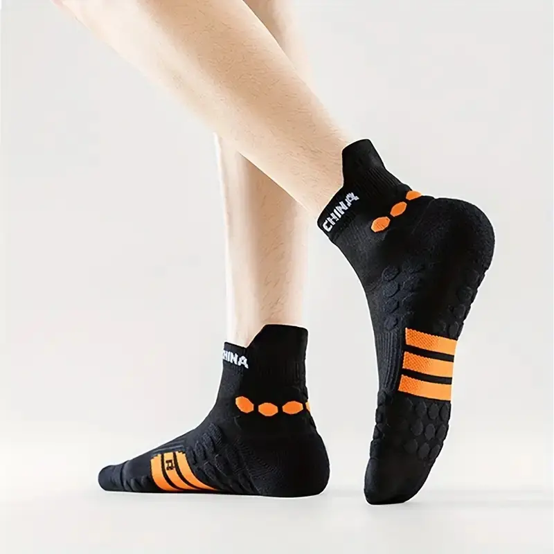 Men's & Women's Professional Moisture-Wicking Mid-Calf Socks (6 Pairs) - Thick Cushioning, Shock Absorption, Breathable, Anti-Slip, Stripe Preppy Design, All-Season, Machine Washable - Ideal for Running, Marathon