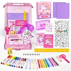 JoyCat Unicorn/Dinosaur School Supply Kit, 46 pcs Back to School Essential, Art Supplies & Refillable Tools, Ideal Kids Stationery Set for Girls Boys
