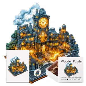 The wooden puzzle toy of the clock tower in the bookWooden Puzzle Factory, High Difficulty Irregular Animal Shapes, Vibrant Colors, Perfect Gift for Couples, Family, Kids Aged 3+